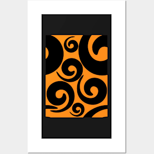 Black and orange pattern with spirals Posters and Art